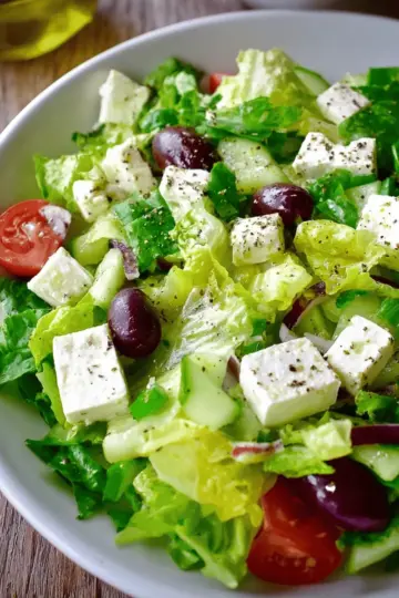 Classic Greek Green Salad with Feta – Maroulosalata