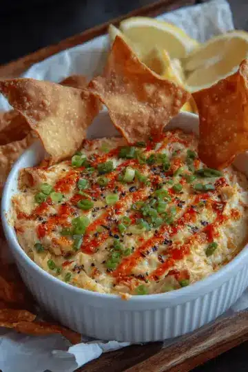Crab Rangoon Dip with Crispy Wonton Chips