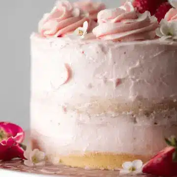 Vanilla Bean Cake with Strawberry Cream Cheese Frosting