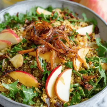 Honey Mustard Quinoa Apple Salad with Crispy Shallots