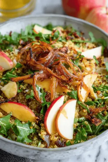 Honey Mustard Quinoa Apple Salad with Crispy Shallots