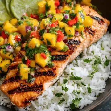 Grilled Salmon with Mango Salsa and Coconut Rice