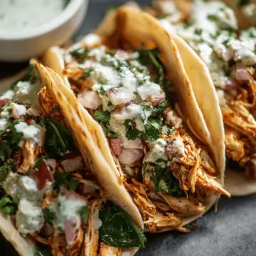 Shredded Chicken Tacos with Creamy Chimichurri Sauce