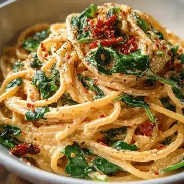 Spaghetti & Spinach with Sun-Dried Tomato Cream Sauce