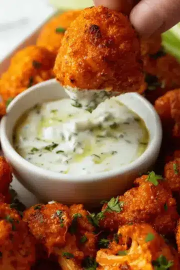 Cauliflower Buffalo Wings with Vegan Ranch Dip