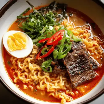 Spicy Korean Ramen with Grilled Beef & Creamy Sauce