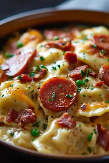 Crockpot Pierogi Casserole with Kielbasa