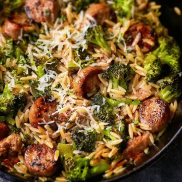 Chicken Sausage, Broccoli, Orzo Skillet