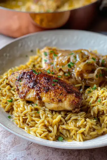French Onion Chicken and Orzo