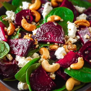 Beet Salad with Spinach, Cashews, and Goat Cheese