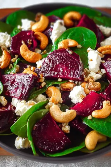 Beet Salad with Spinach, Cashews, and Goat Cheese