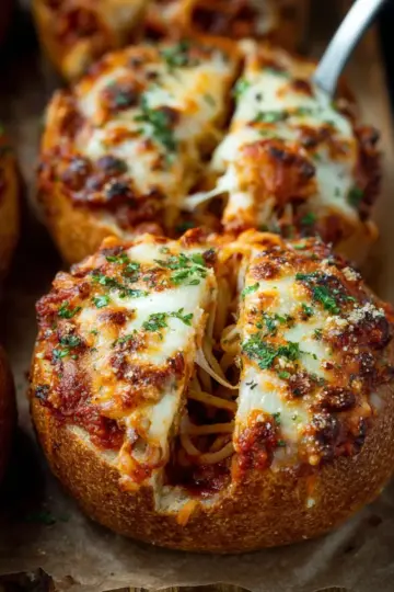 Spaghetti Garlic Bread Bowls