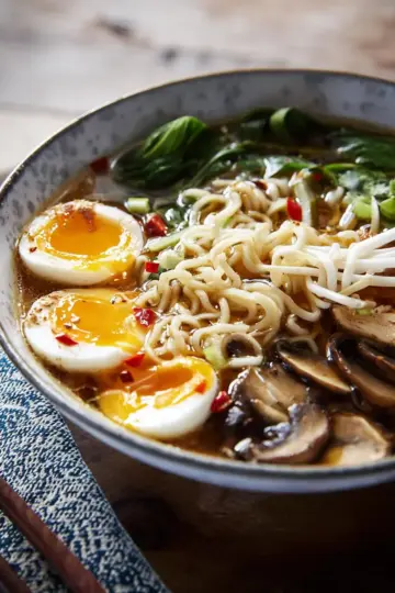 Chicken, miso and mushroom ramen