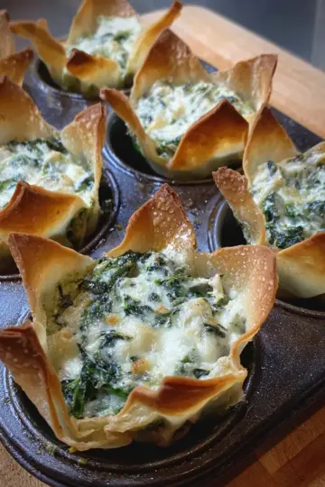 SPINACH AND ARTICHOKE WONTON CUPS