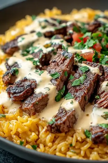 Creamy Queso Rice with Steak Strips: A Delicious One-Pan Recipe
