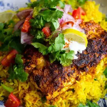 Masala Baked Fish with Turmeric Rice