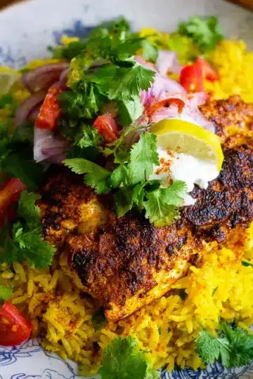 Masala Baked Fish with Turmeric Rice