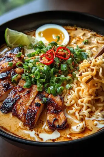 Fiery Chicken Ramen with Creamy Garlic Sauce