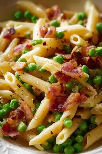 Penne Pasta, Peas and Bacon – Easy & The Best!