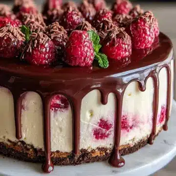 Himbeer-Frischkäse-Torte mit knackigem Schoko-Drip