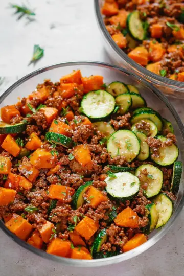 Ground Beef Zucchini Sweet Potato Skillet (Meal Prep)
