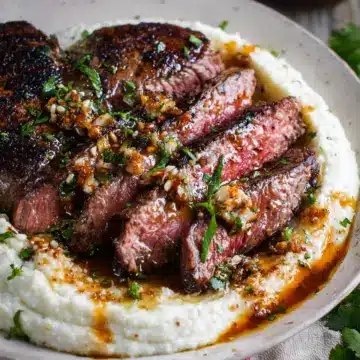 Brown Butter Steak with Roasted Garlic Whipped Cauliflower