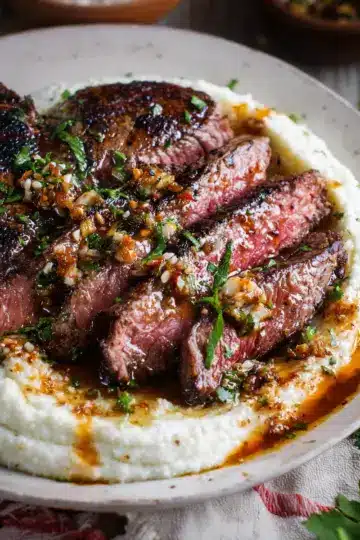 Brown Butter Steak with Roasted Garlic Whipped Cauliflower